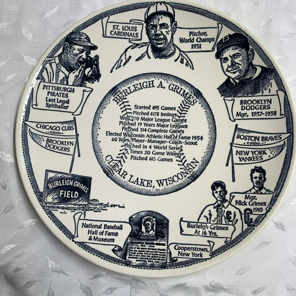 Burleigh A Grimes Pitcher Collectible Plate Clear Lake Wisconsin MLB